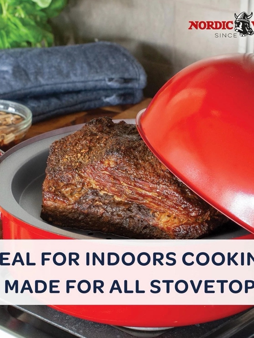 Nordic Ware Red Stovetop Roaster with Dome Lid